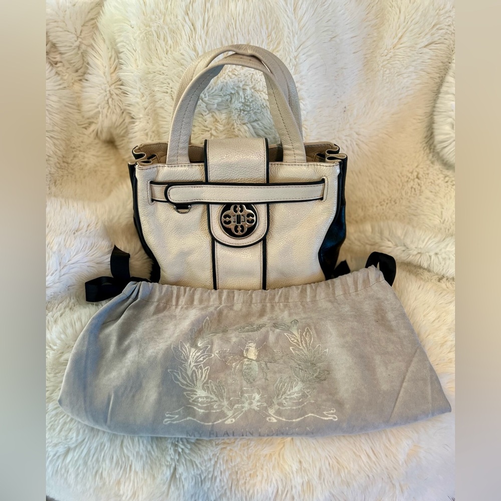 My Flat In London x Brighton leather cream & black top handle bag